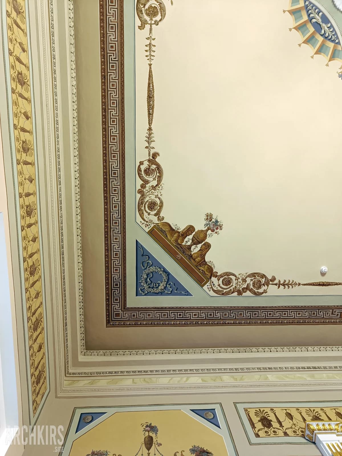 Corner detail of ceiling painting after restoration