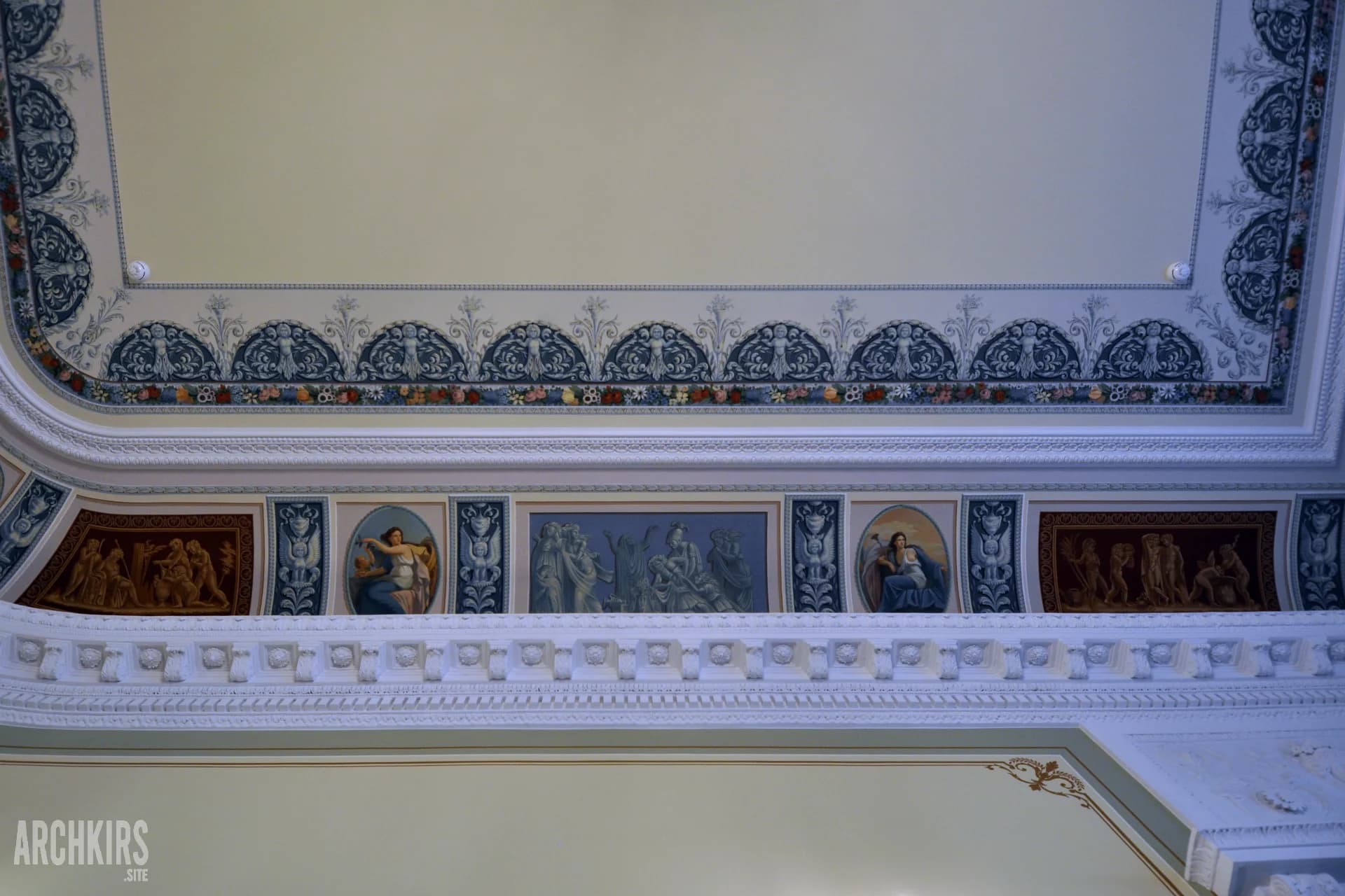 Restored ceiling and cove painting