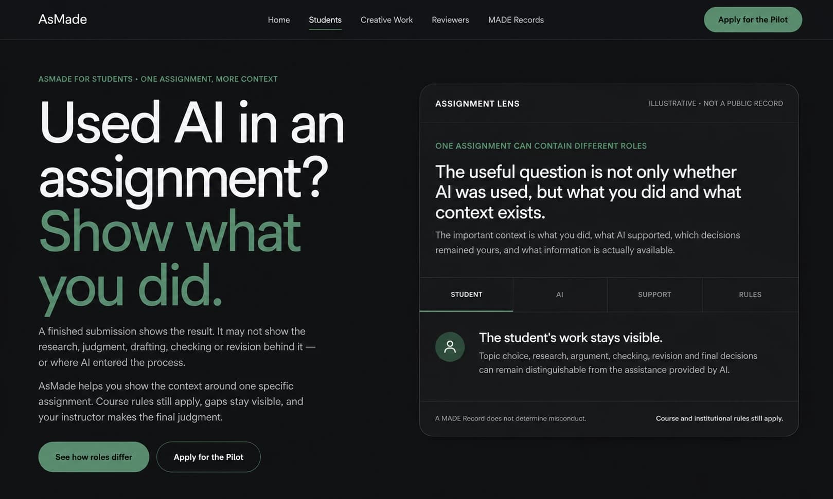 AsMade page for students