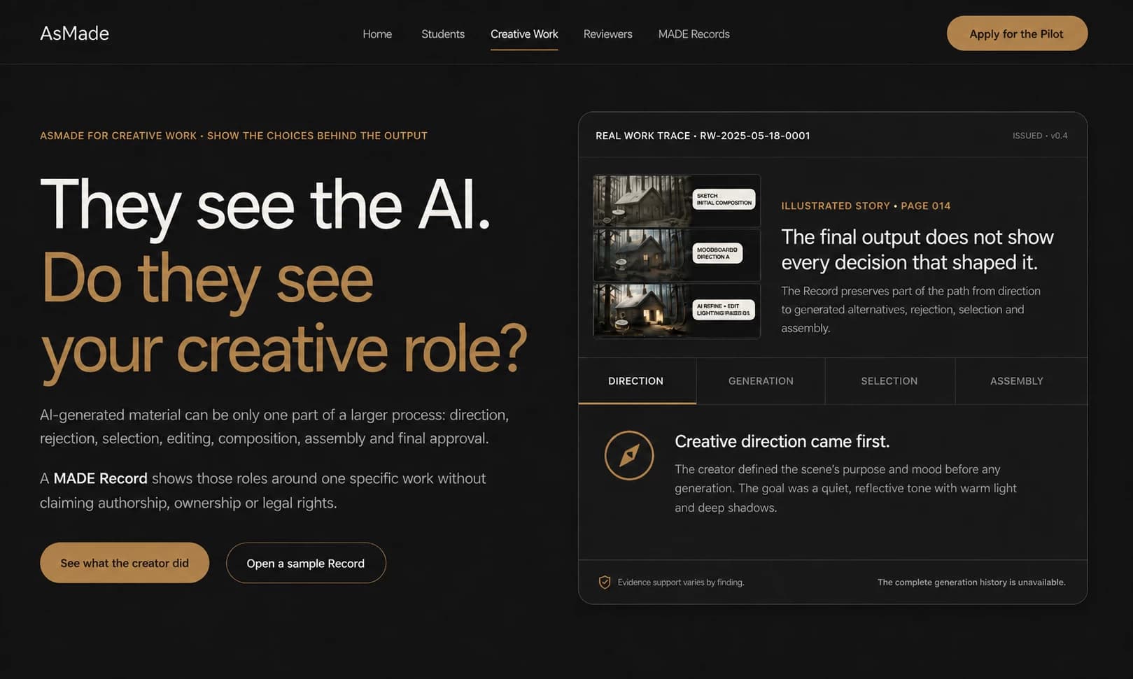 AsMade page for creative work