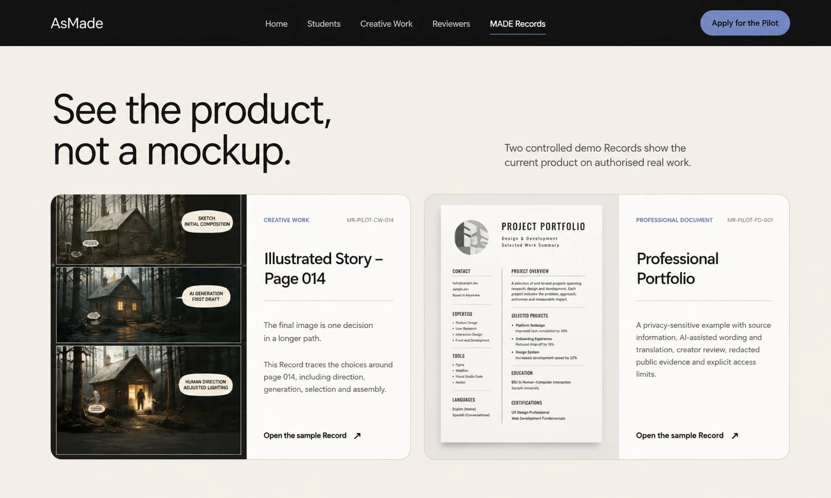 AsMade page with MADE Records examples